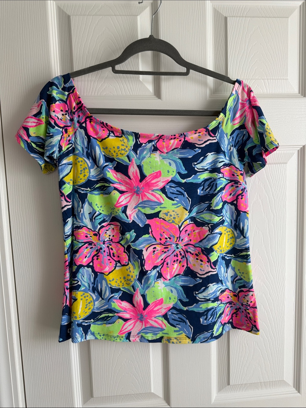 Lilly Pulitzer Navy Floral Off-Shoulder Top